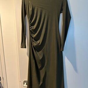 Zara Green Ruched Long Sleeve Sheath Dress